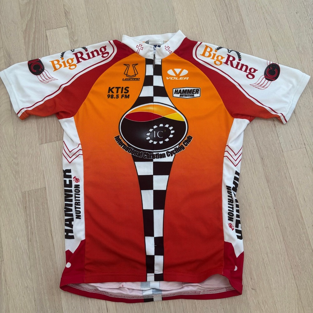 Voler Cycling Jersey Mens Large Orange Red ICCC Race Raglan Excellent Graphics